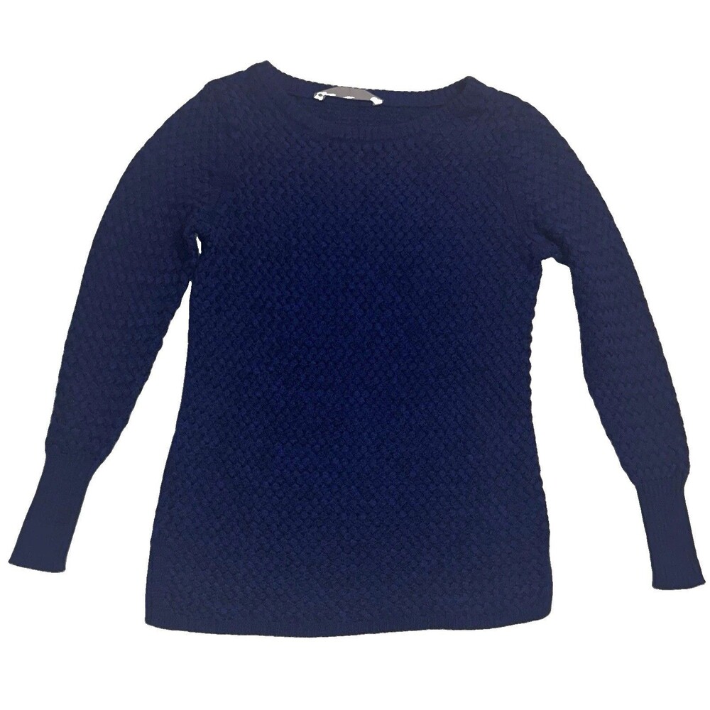Athleta Thermal Honeycomb Wool Blend Long Sleeve Sweater Size Large Royal Blue